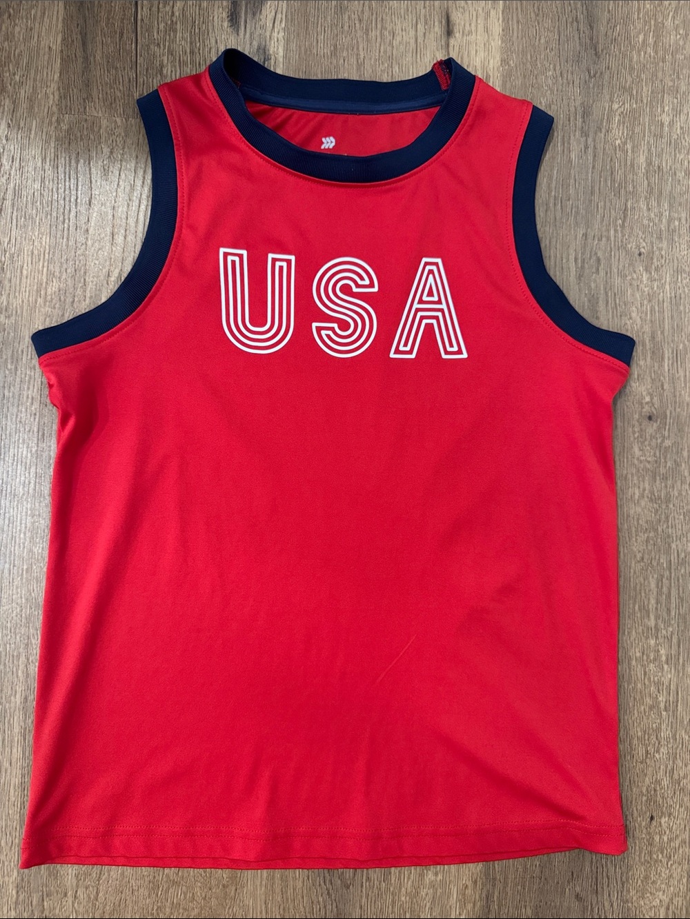 all in motion Red Tank Top with Navy Trim and USA Print